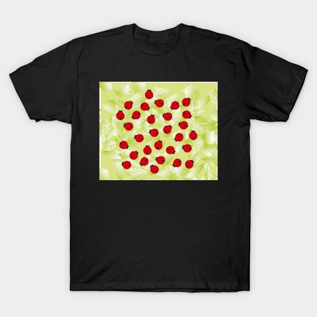 Ladybugs in the wood, insects, botanical print T-Shirt by KINKDesign